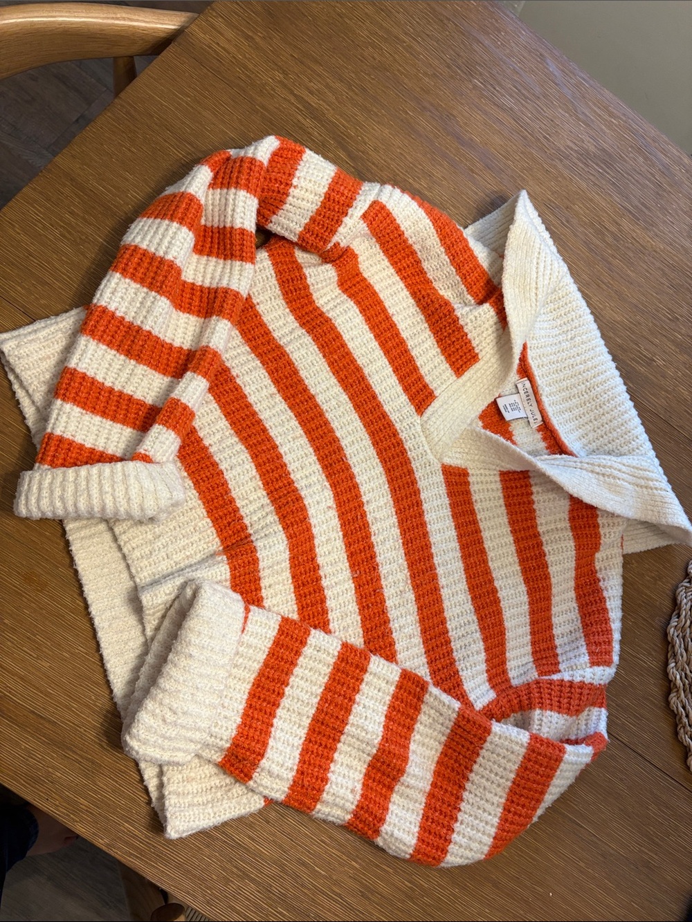 Sincerely Jules Cream and Orange Striped Cowl Sweater